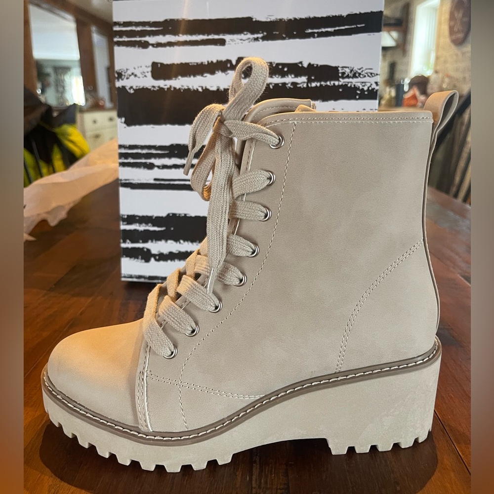Dolce Vita Cream Lace Up Boots - Picture 2 of 7